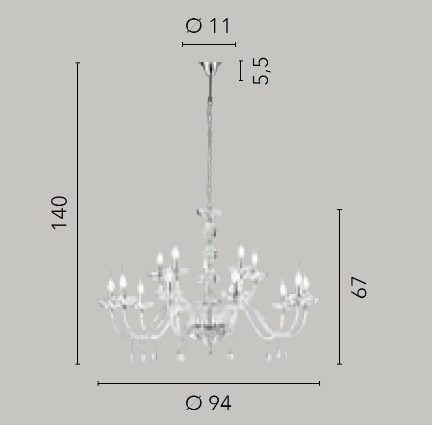 Sospensione 15 luci in cristallo finitura cromo 15XE14 non incl. RIFLESSO Sospensione 15 luci in cristallo finitura cromo 15XE14 non incl. RIFLESSO